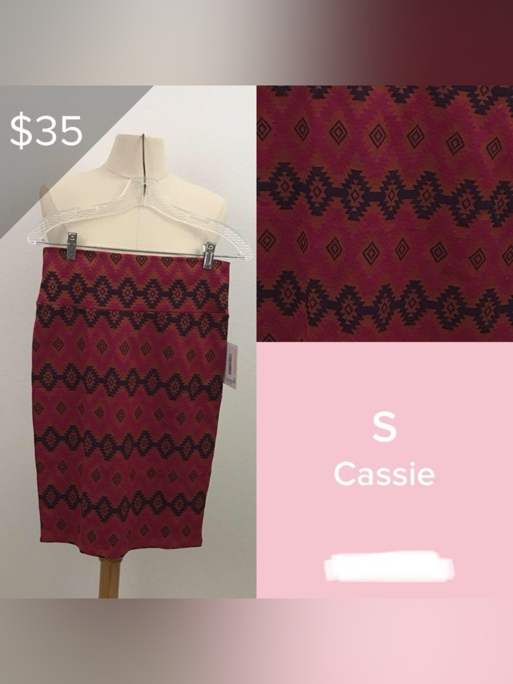 LuLaRoe Cassie Pencil Skirt in Rust Red and Black Aztec
